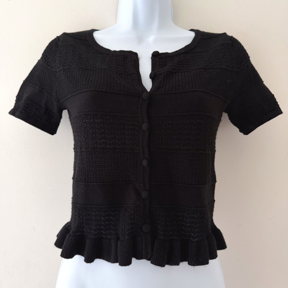Black Cardigan Top Womens XS Open Knit Black Fairy Grunge Whimsigoth Peplum NWT